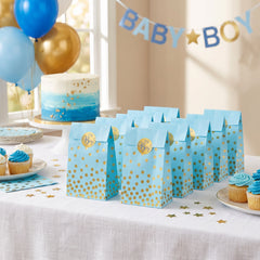 "It's a Boy" Blue & Gold Polka Dot Baby Shower Treat Bags - 20 Pack