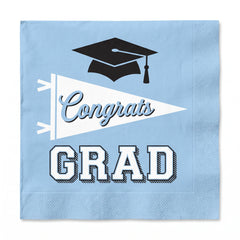 Powder Blue "Congrats Grad!" Graduation Luncheon Napkins - 6.5 In. x 6.5 In.