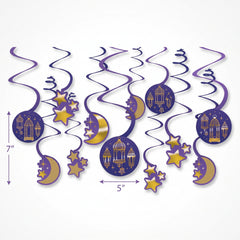 Eid Mubarak Swirl Hanging Decorations - Purple, Gold & Blue