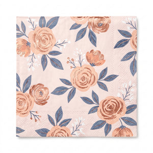 Rose Gold Floral Beverage Napkins - 5 In. X 5 In.