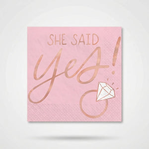 Blush "She Said Yes" Beverage Napkins - Rose Gold, 16-Pack - 5 In. X 5 In.