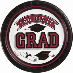 True to Your School Maroon Graduation Party Plates, 6.75-Inch, 20-Pack