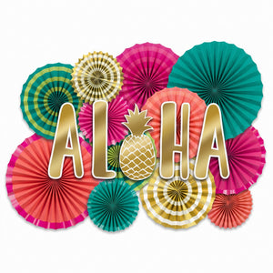 Aloha Deluxe Hanging Paper Fan Decoration Kit, 17-Piece Set