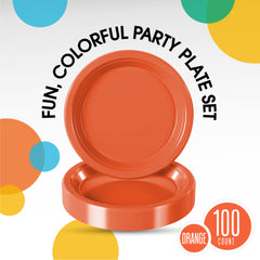 10 In. Orange Plastic Plates | 100 Count