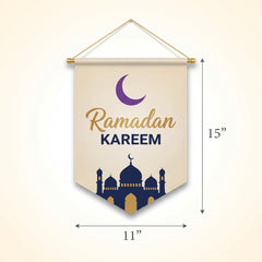 "Ramadan Kareem" Metallic Gold and Blue Canvas Hanging Sign