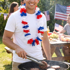Patriotic Red, White, and Blue Leis - 6 Pack