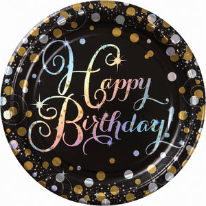Sparkling Celebration Prismatic Birthday Plates, 9" Round, 8-Pack