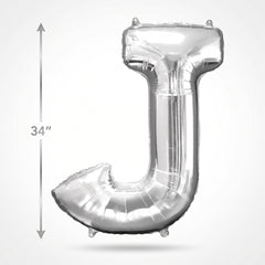 Silver Foil Letter "J" Balloon - Metallic Mylar
