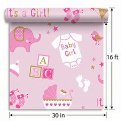 "It's a Girl" Elephant Baby Shower Gift Wrap, 40 ft