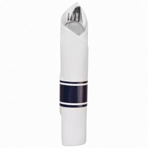 Premium Navy Rolled True Cutlery Set With Guest Towel - 10 pack
