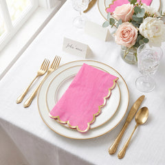 Bright Pink Scalloped Edge Luncheon Napkins with Gold Hot Stamp - 6.5 in. x 6.5 in.