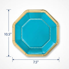 Caribbean Blue Premium Octagonal Paper Plates - 10"
