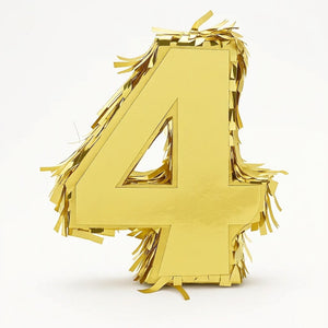 Metallic Gold Number 4 Mini Piñata Decoration - 6-Inch