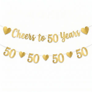 Elegant Gold "Cheers to 50 Years" Anniversary Banner Kit
