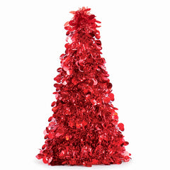 Festive Red Tinsel Christmas Tree - Small