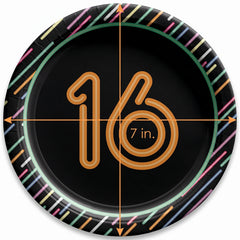 Neon Light 16th Birthday Paper Plates - 7" Round