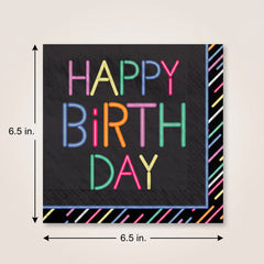 Neon Happy Birthday Luncheon Napkins - 6.5 In. x 6.5 In.