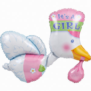 Giant "It's a Girl" Stork Foil Balloon - 26 Inch