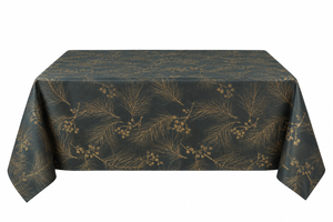 Christmas Traditional Gold Pine Metallic Fabric Table Cover