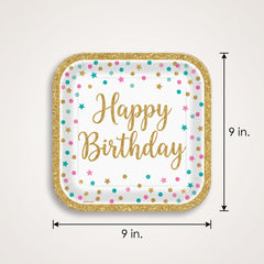Wish Big Birthday Square Paper Plates, 9-Inch, 18-Pack
