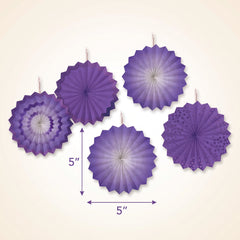 Purple Paper Fan Decorations - 5 Inch, 5-Pack