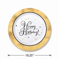 Metallic Gold Happy Birthday Premium Plastic Dinner Plates, 10-Pack