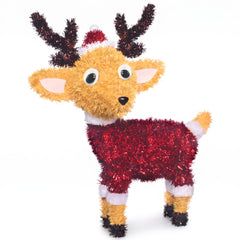 3D Tinsel Reindeer with Santa Hat Christmas Decoration