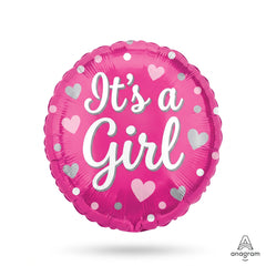 "It's a Girl" Pink Heart & Dots Foil Balloon - 18 Inch