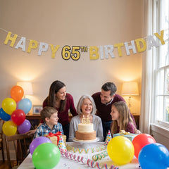 Prismatic 65th Birthday Banner - Gold, Silver & Black