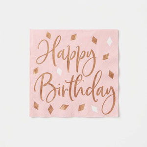 Blush Birthday Beverage Napkins with Rose Gold "Happy Birthday" Design, 12-Pack - 5 In. X 5 In.