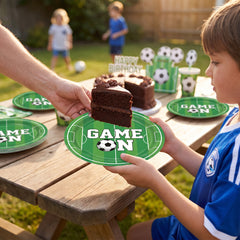 "Game On" Soccer Theme 7" Round Paper Plates - 20 Pack