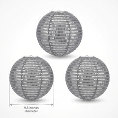 Silver Sequin Fabric Lanterns - 9.5-Inch, Set of 3