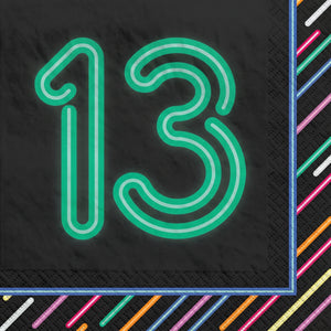 Neon 13th Birthday Beverage Napkins - 5 In. X 5 In.