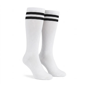 White with Black Stripes Knee-High Athletic Socks