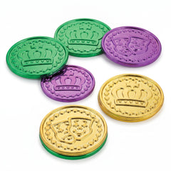 Mardi Gras Crown Coins - 100 Pack in Gold, Green, and Purple