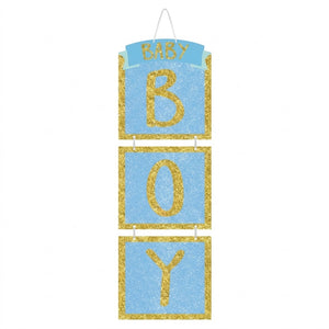 "Baby Boy" Glitter Hanging Sign Decoration for Baby Showers