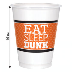 "Eat Sleep Dunk" Basketball Plastic Cups - 16 oz, 8 Pack