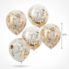"Oh Baby!" Gold Confetti Latex Balloons - 12" - 5 Pack