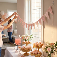 Blush Pink Sparkle Pennant Banner - 20 ft
