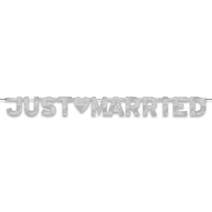 Elegant Silver "Just Married" Letter Banner with Heart Cutout