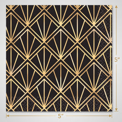 Glamorous Hollywood Gold & Black Beverage Napkins - 16 Pack - 5 In. X 5 In.