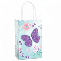 Butterfly Flutter Glitter Kraft Gift Bags, 8-Pack