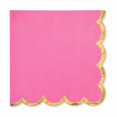 Bright Pink Scalloped Edge Luncheon Napkins with Gold Hot Stamp - 6.5 in. x 6.5 in.