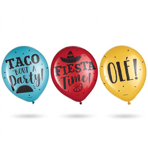 Fiesta "Taco 'Bout A Party" Latex Balloons - 12-Inch, 15-Pack