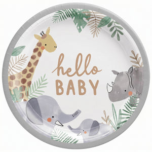 Soft Jungle Baby Shower Round Paper Plates - 10.5-Inch - 10.5 in.