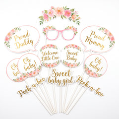 Floral Baby Shower Photo Booth Props - 13 Pack
