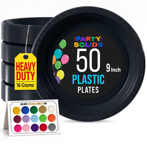 9 in. Black Plastic Plates | 50 Count