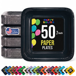 7 In. Black Square Paper Plates - 50 Ct.