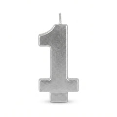 Silver Metallic Number 1 Candle for Birthdays and Anniversaries