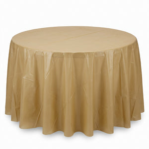 Elegant Gold Round Plastic Table Cover - 84"